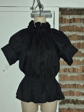 MONICA NERA Black Ruched Gathered Pleated Pull Over Top Size 8